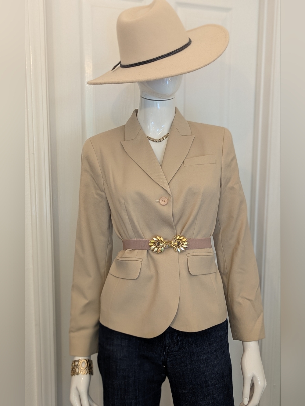 Pendleton Khaki Camel Blazer Classic Tailored Style 100% Virgin Wool 8 Petite